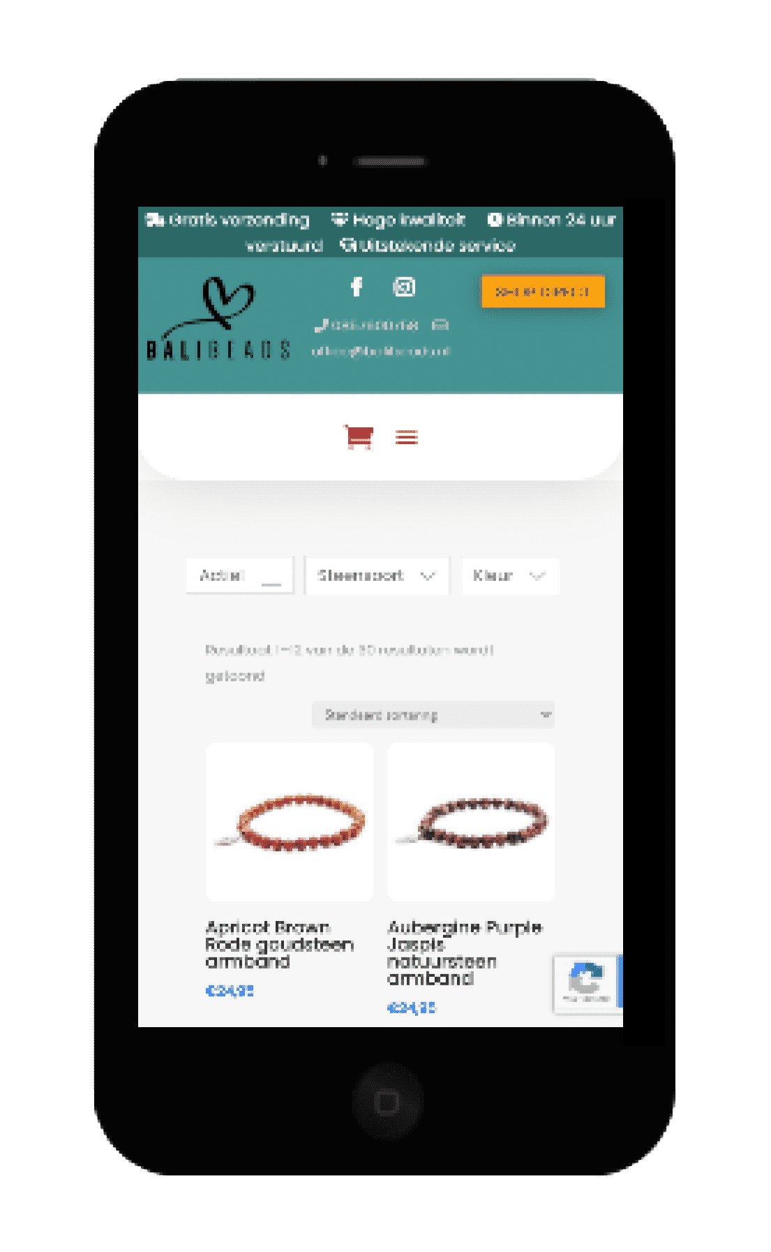 Printscreen website Bali Beads smartphone